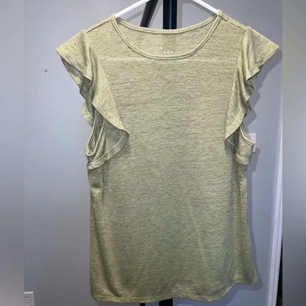 Green A New Day Tank Top with Ruffle sleeve